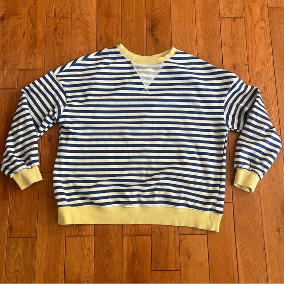 Sweaters - Striped Blue and Yellow Crewneck Sweater - Size Medium
